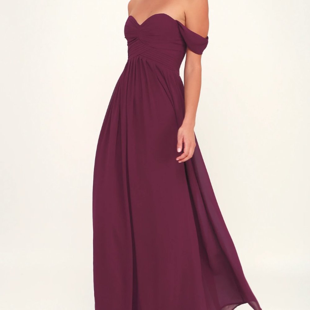 Lulus Harmonious Love Burgundy Off-the-Shoulder Maxi Dress - S & M